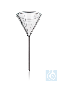 Analytical funnel, rim Ø 55 x stem L 150 x stem Ø 8 mm, with ribs, Simax® borosilicate glass,...